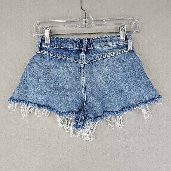 FOREVER 21 Mini Shorts Womens Size 24 Blue Button Fly Cheeky Daisy Dukes Cowgirl - Picture 8 of 11